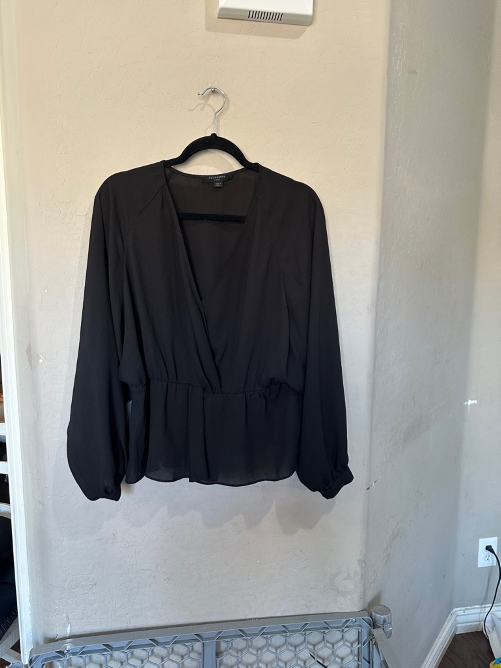 All Saints Black Wrap Peplum Blouse